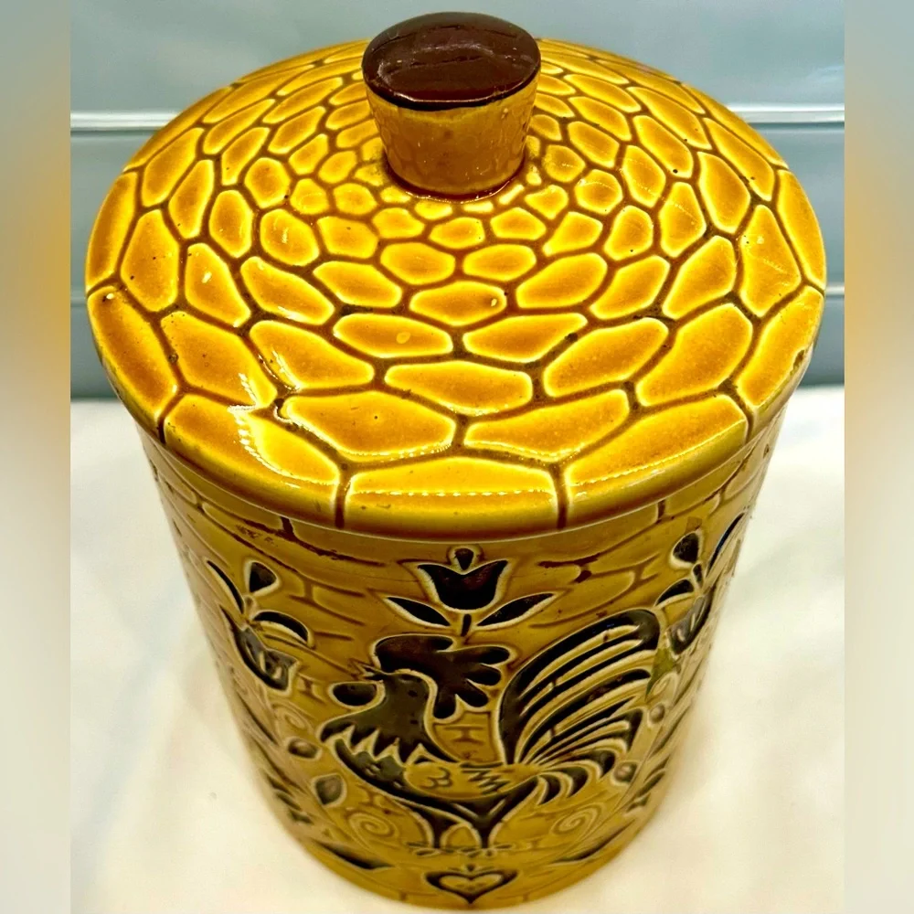 Vintage Royal Sealy Japan Rooster Brown Large Canister Covered.  9.5” tall - Picture 2 of 6